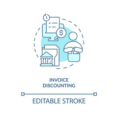 Invoice discounting turquoise concept icon. Source of short term financing abstract idea thin line illustration. Isolated outline drawing. Editable stroke. Arial, Myriad Pro-Bold fonts used