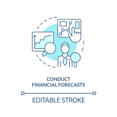 Conduct financial forecasts turquoise concept icon. Financial management for startup abstract idea thin line illustration. Isolated outline drawing. Editable stroke. Arial, Myriad Pro-Bold fonts used