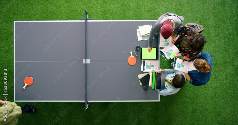 Poster creative, team and planning above in design for brainstorming ideas for startup business at the offi