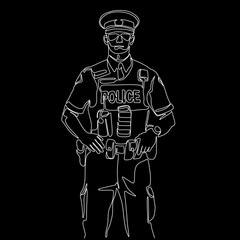 Fototapeta na wymiar One continuous single drawn art line minimalism doodle hand character police officer. National police day concept