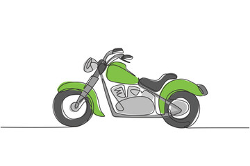 One continuous line drawing of retro old vintage motorcycle icon. Classic motorbike transportation concept single line graphic draw design vector illustration