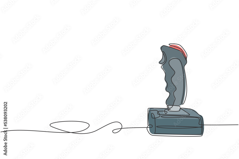 Poster one continuous line drawing of retro old classic console video game joystick. vintage arcade game co