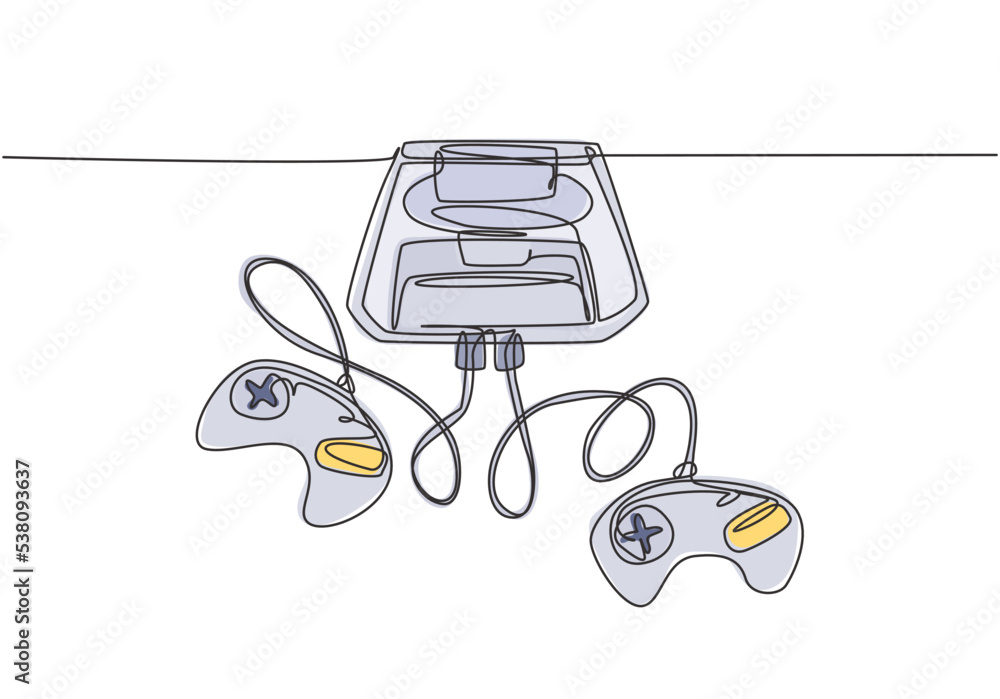 Aufkleber one single line drawing of retro old classic console video game machine. vintage arcade game item co