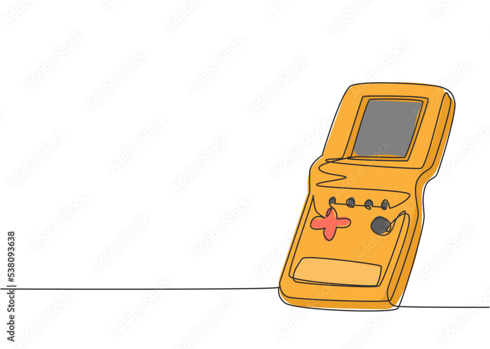 Aufkleber one single line drawing of retro old classic portable tetris game. vintage game watch item concept c