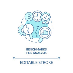 Benchmarks for analysis turquoise concept icon. Financial management issue abstract idea thin line illustration. Isolated outline drawing. Editable stroke. Arial, Myriad Pro-Bold fonts used