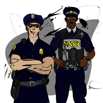 two police officers in navy uniforms clip art preview