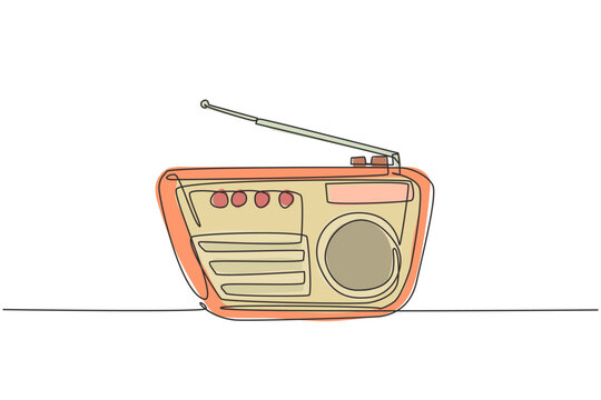recommend clip art: One continuous line drawing of retro old fashioned radio. Classic vintage analog broadcaster technology concept. Trendy single line graphic draw design vector illustration