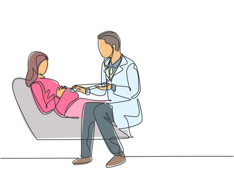 pregnant woman doctor examination line art clip art preview