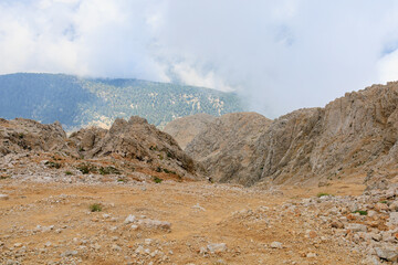 View from the top of Mount Tahtali of Antalya province in Turkey. Popular tourist spot for sightseeing and skydiving