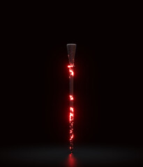 Fototapeta na wymiar Burning magic wand and stick. Witch rod covered with lava. Fantasy game weapon, magician fairy tale object, 3d rendering