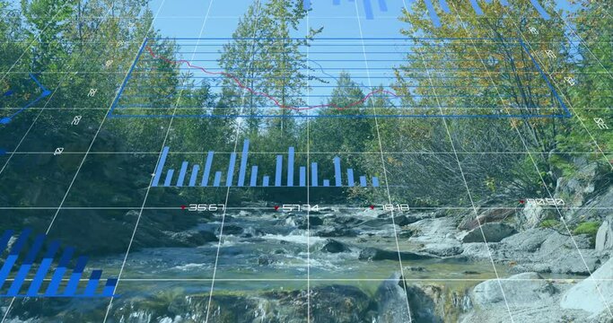Animation of statistical data lines, charts and graphs on digital display