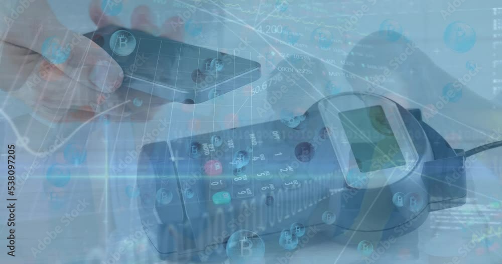 Poster animation of financial data processing over payment terminal