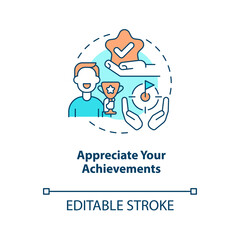 Appreciate your achievements concept icon. Overcoming lack of confidence abstract idea thin line illustration. Isolated outline drawing. Editable stroke. Arial, Myriad Pro-Bold fonts used