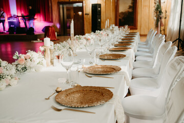 Waiting for guest,table elegance set. Table decoration with flowers.