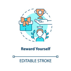 Reward yourself concept icon. Boost your self esteem. Overcoming lack of confidence abstract idea thin line illustration. Isolated outline drawing. Editable stroke. Arial, Myriad Pro-Bold fonts used