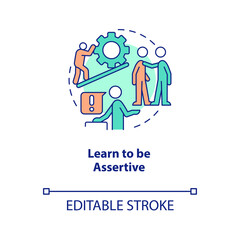 Learn to be assertive concept icon. Respectful relationship. Improving self esteem abstract idea thin line illustration. Isolated outline drawing. Editable stroke. Arial, Myriad Pro-Bold fonts used
