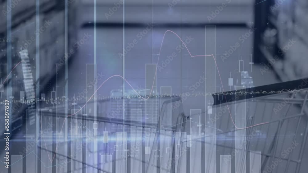 Poster animation of financial data processing over e shopping cart