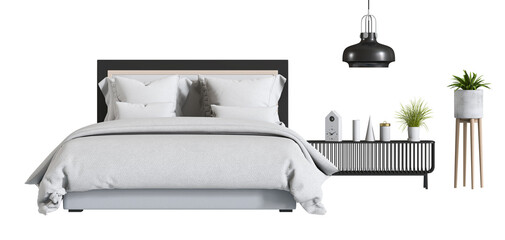 bed and decoration on transparent background. png. 3D rendering