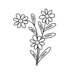 Bush with daisies. Coloring book. Vector Illustration for printing, backgrounds, covers and packaging. Image can be used for greeting card poster, sticker and textile. Isolated on white background.