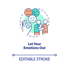 Let your emotions out concept icon. Accept feelings. Improving self esteem abstract idea thin line illustration. Isolated outline drawing. Editable stroke. Arial, Myriad Pro-Bold fonts used