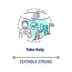 Take help concept icon. Be open to professional support. Improving self esteem abstract idea thin line illustration. Isolated outline drawing. Editable stroke. Arial, Myriad Pro-Bold fonts used