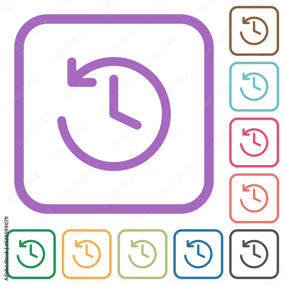 Poster circle shaped backward arrow and clock simple icons