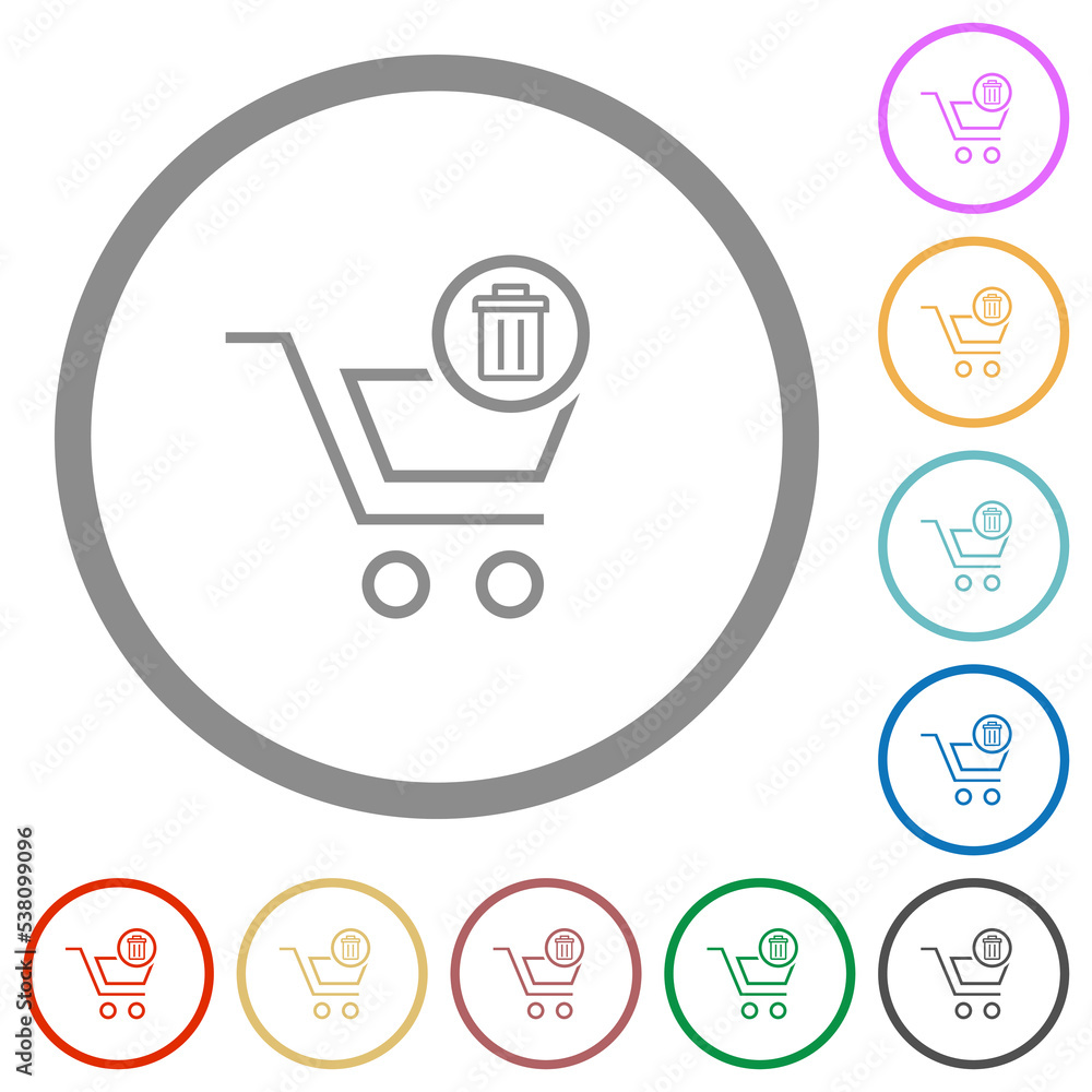 Poster delete from cart outline flat icons with outlines