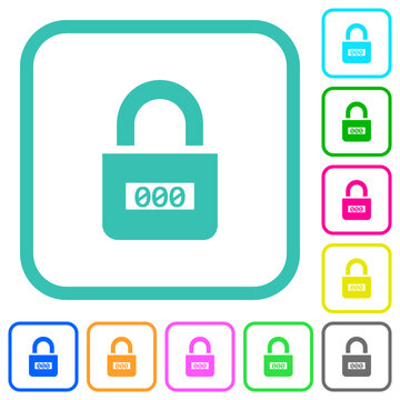 Locked combination lock with center numbers vivid colored flat icons