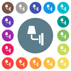 Wall lamp flat white icons on round color backgrounds