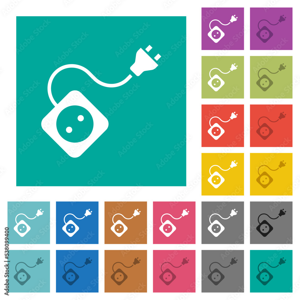 Poster portable electrical outlet with one socket and extension cord and plug solid square flat multi color