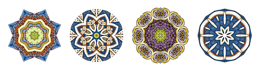 Set of circular mandala patterns for coloring, henna, tattoo, mehndi, books, decoration. Ornate decorative ornament in ethnic oriental style