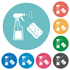 Spray bottle and sponge flat round icons