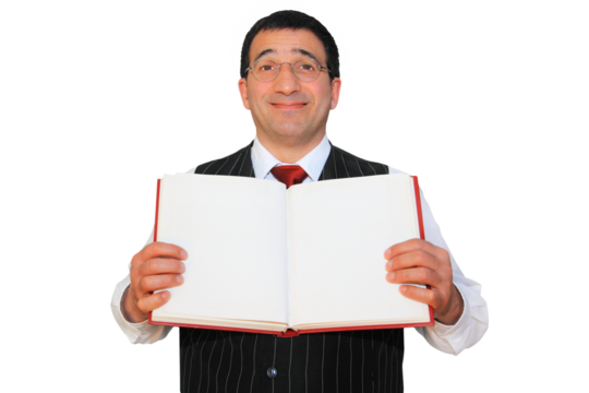 Gesture series: man holding empty book. - Powered by Adobe