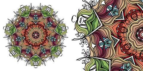 Magic cross. Circular mandala pattern for coloring, henna, tattoo, mehndi, books, decoration. Ornate decorative ornament in ethnic oriental style