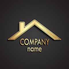 3d gold house roof logo