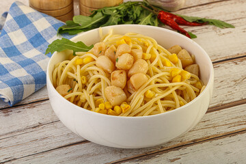 Delicous Pasta with scallop seafood