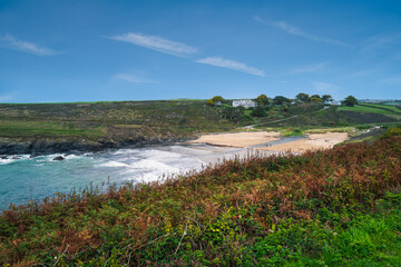 Poldhu cove, A sandy sheltered beach on the west coast of the Lizard.