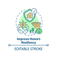 Improve home resiliency during power outages concept icon. Eco energy advantage abstract idea thin line illustration. Isolated outline drawing. Editable stroke. Arial, Myriad Pro-Bold fonts used