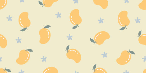 Mongo fruits Summer season yellow pastel kid line art doodle pattern
