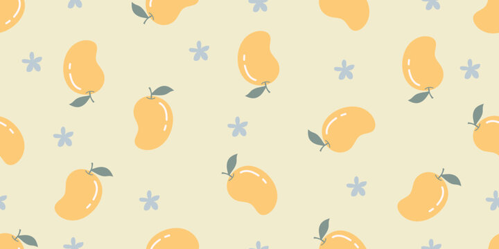 Mongo fruits Summer season yellow pastel kid line art doodle pattern