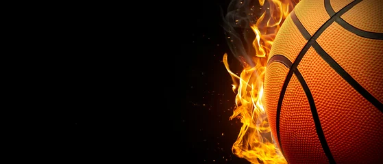 Foto op Plexiglas Basketball on fire on black background © Retouch man