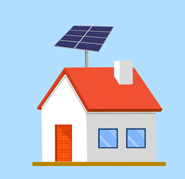 Solar panel on the roof of a house. Alternative energy concept. ( the solar panel and house is an illustration made by the photographer ).
