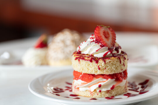 Strawberry short cake on plate