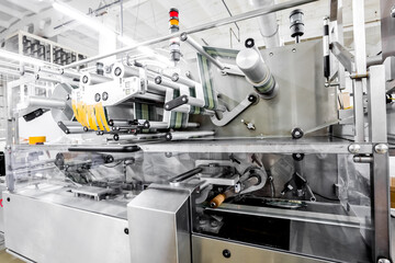 Sweets food industry. Chocolates production line process in food factory