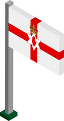 Northern Ireland Flag on Flagpole in Isometric dimension.
