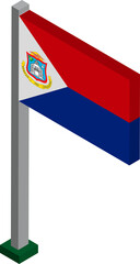 Sint Maarten Flag on Flagpole in Isometric dimension.