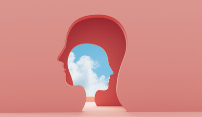 Bright sunny sky seen through a side profile hole in a wall. 3D Rendering © ink drop