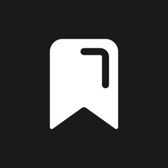 Marked content pixel dark mode glyph ui icon. Bookmark for website pages. User interface design. White silhouette symbol on black space. Solid pictogram for web, mobile. Vector isolated illustration