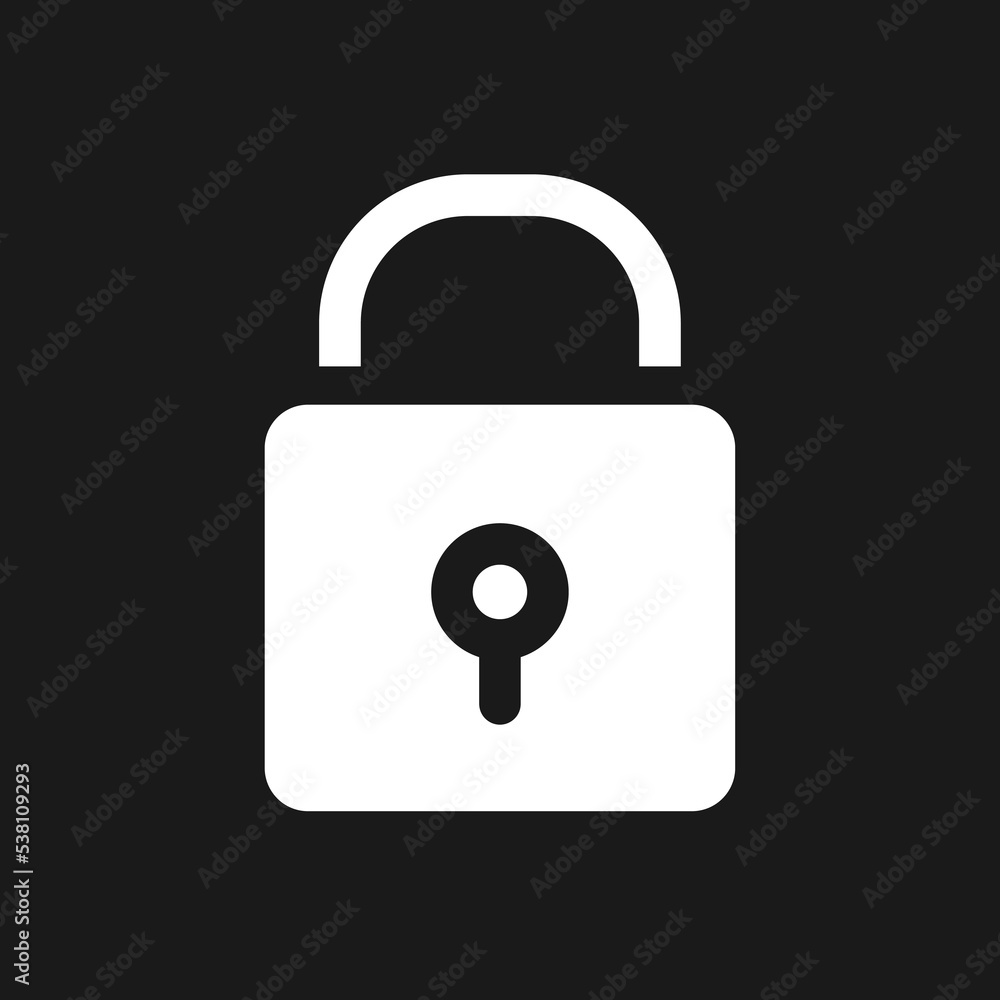Poster padlock pixel dark mode glyph ui icon. closed access to sensitive data. user interface design. white