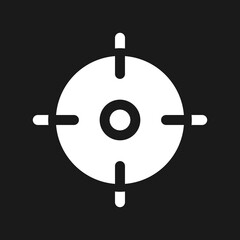 Aim pixel dark mode glyph ui icon. Focus on business target. User interface design. White silhouette symbol on black space. Solid pictogram for web, mobile. Vector isolated illustration